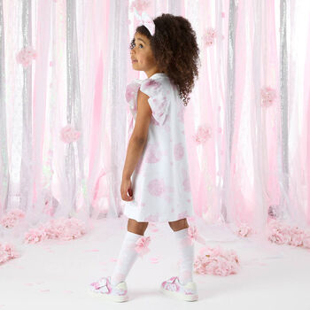 Girls White & Pink Floral Print Socks
