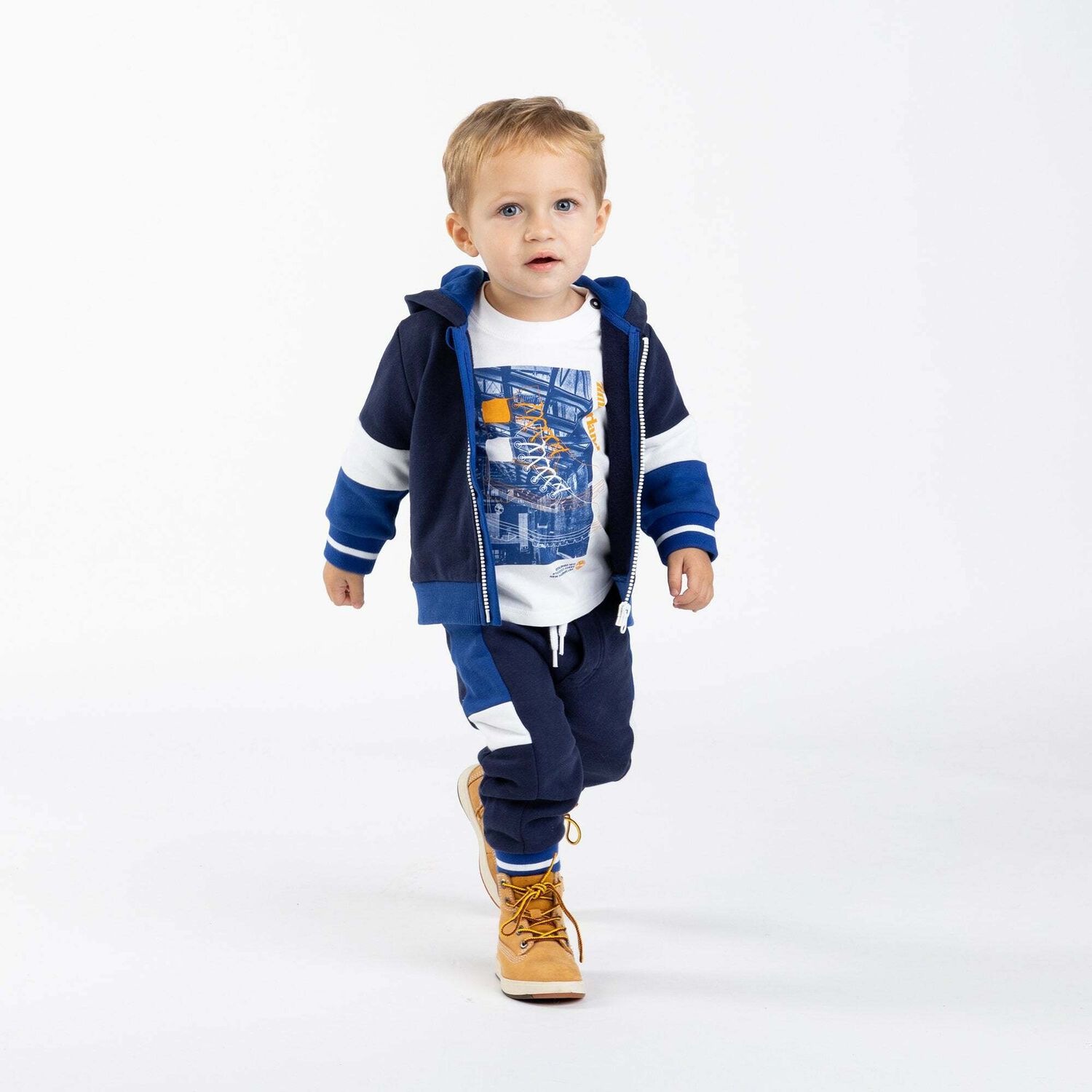 Younger Boys Blue Hooded Top , 1, hi-res