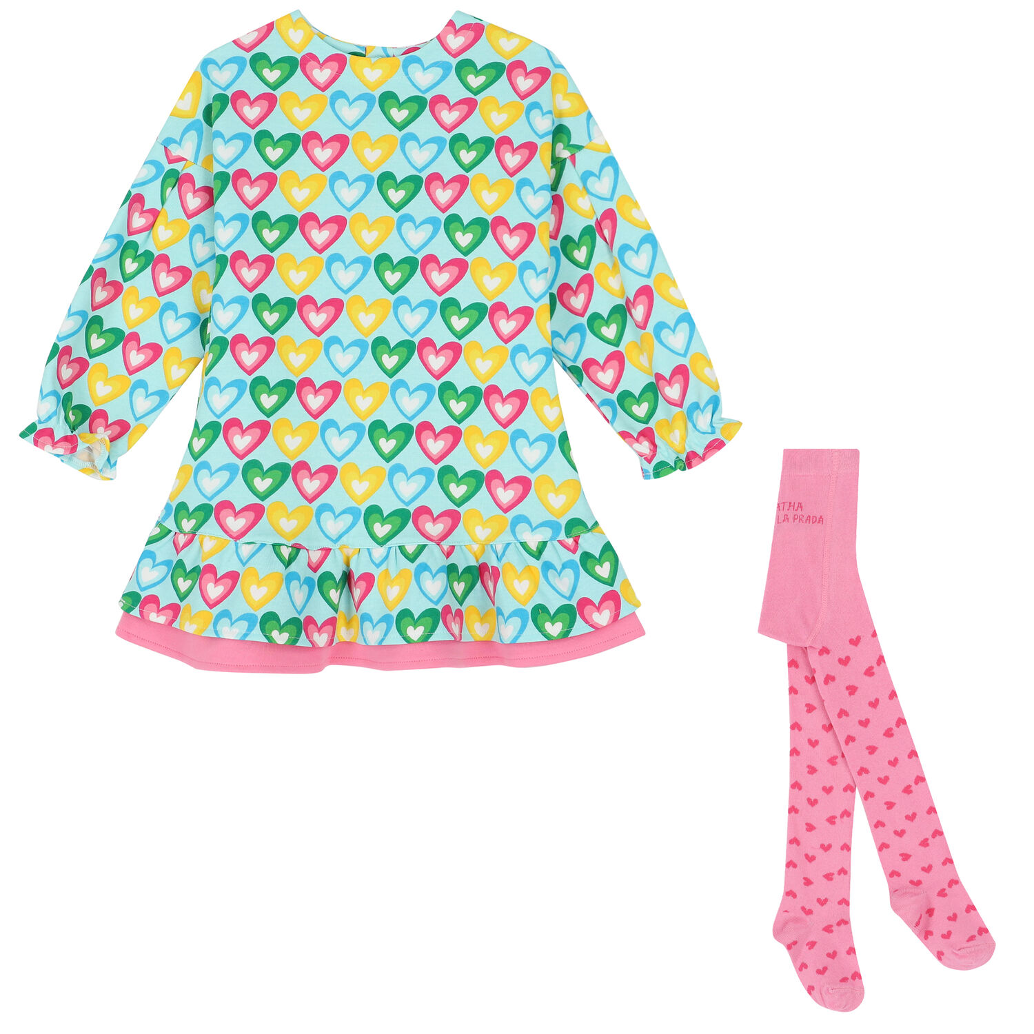 Girls Blue Hearts Dress Set, 1, hi-res