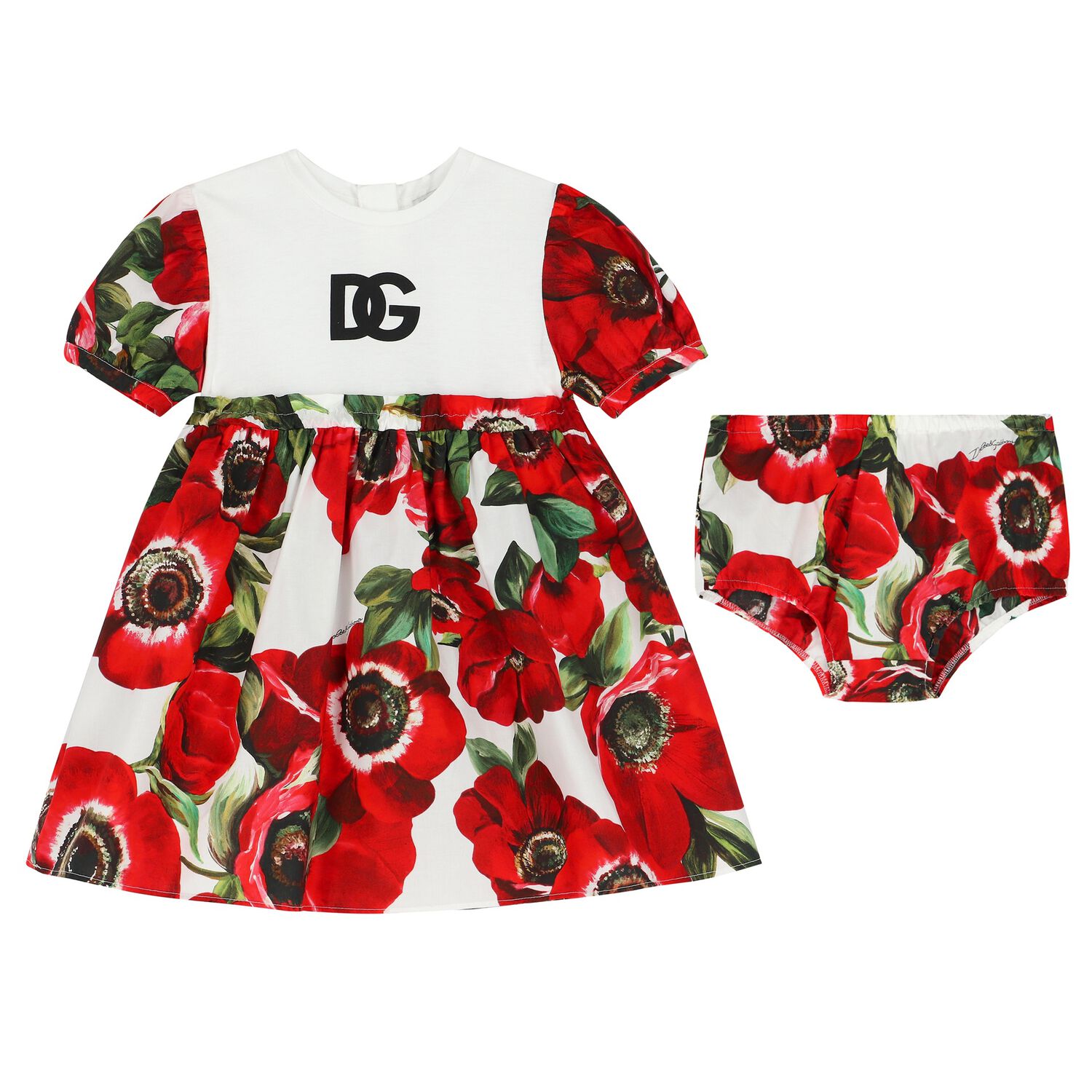 Baby Girls Red & White Floral Dress Set, 1, hi-res image number null