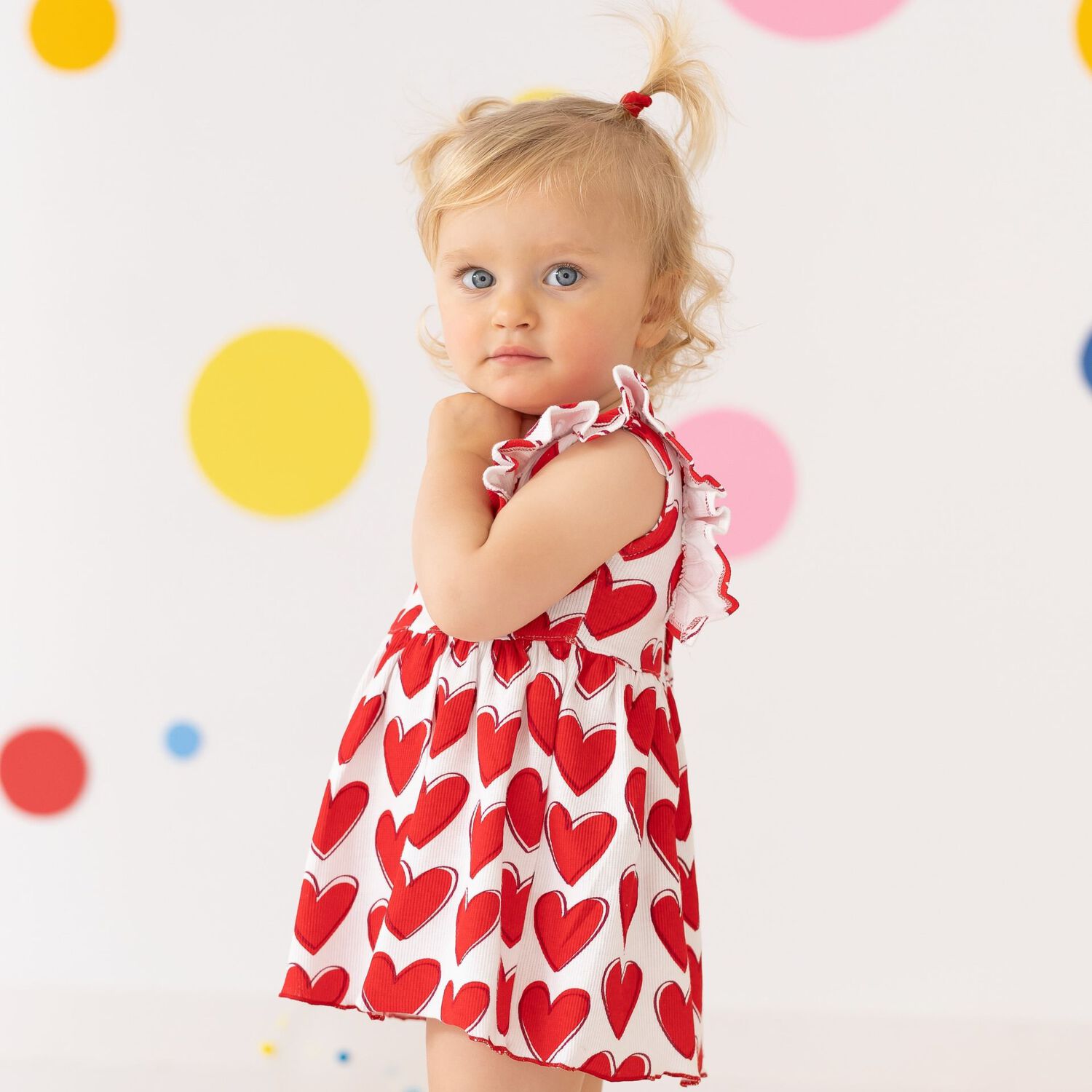 Girls White & Red Heart Dress, 1, hi-res image number null