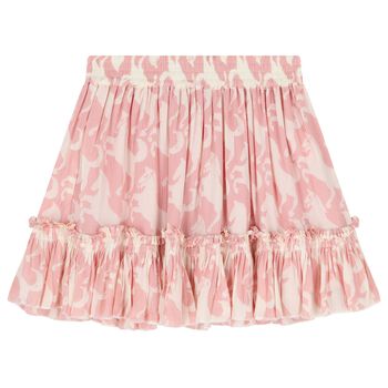 Girls Pink Horse Pleated Skirt