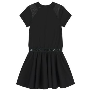 Girls Mini Me Black Scuba & Mesh Logo Dress