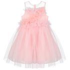 Girls Pink Tulle Special Occasion Dress, 1, hi-res