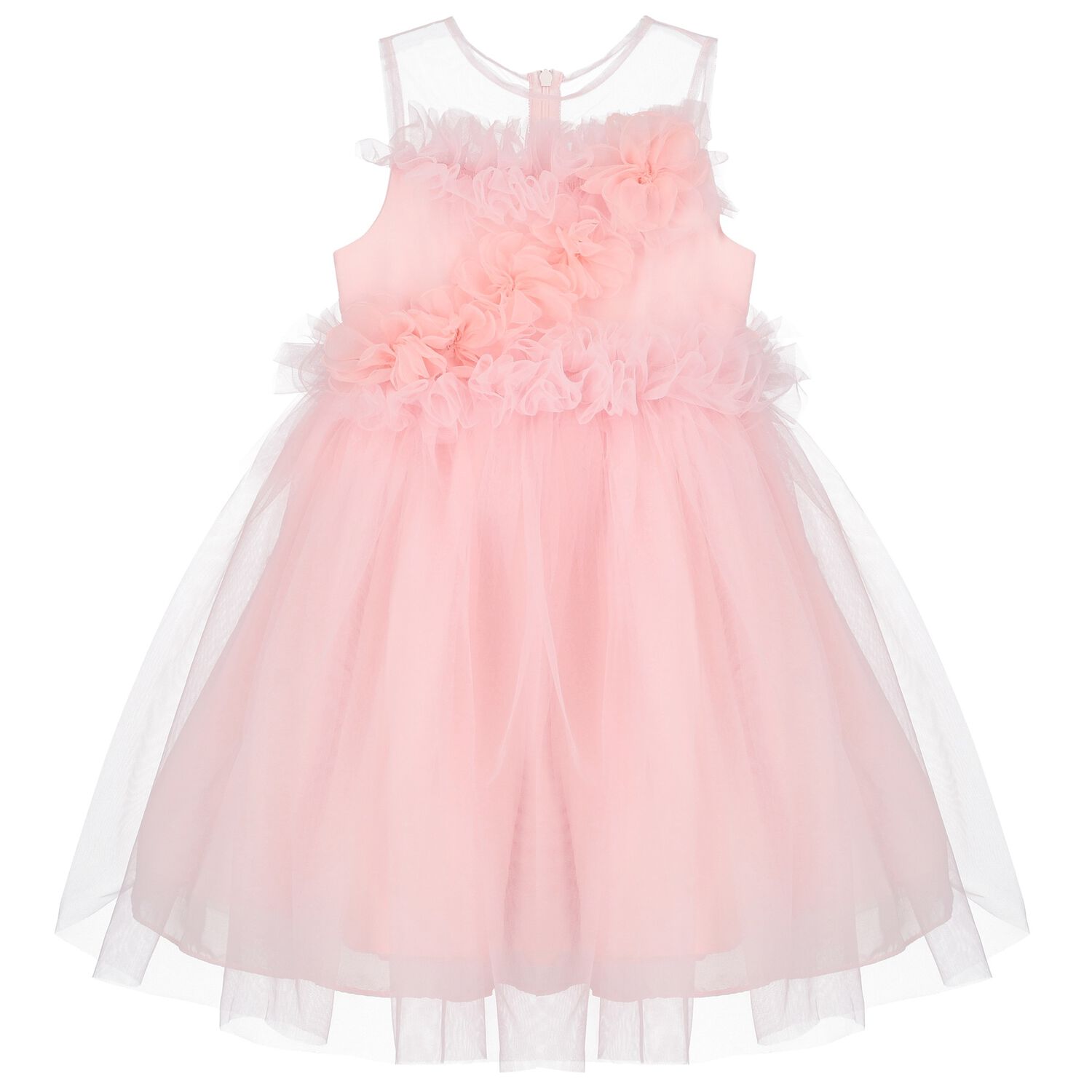Girls Pink Tulle Special Occasion Dress, 1, hi-res