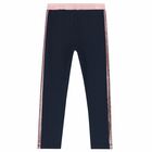 Girls Navy Logo Leggings, 1, hi-res