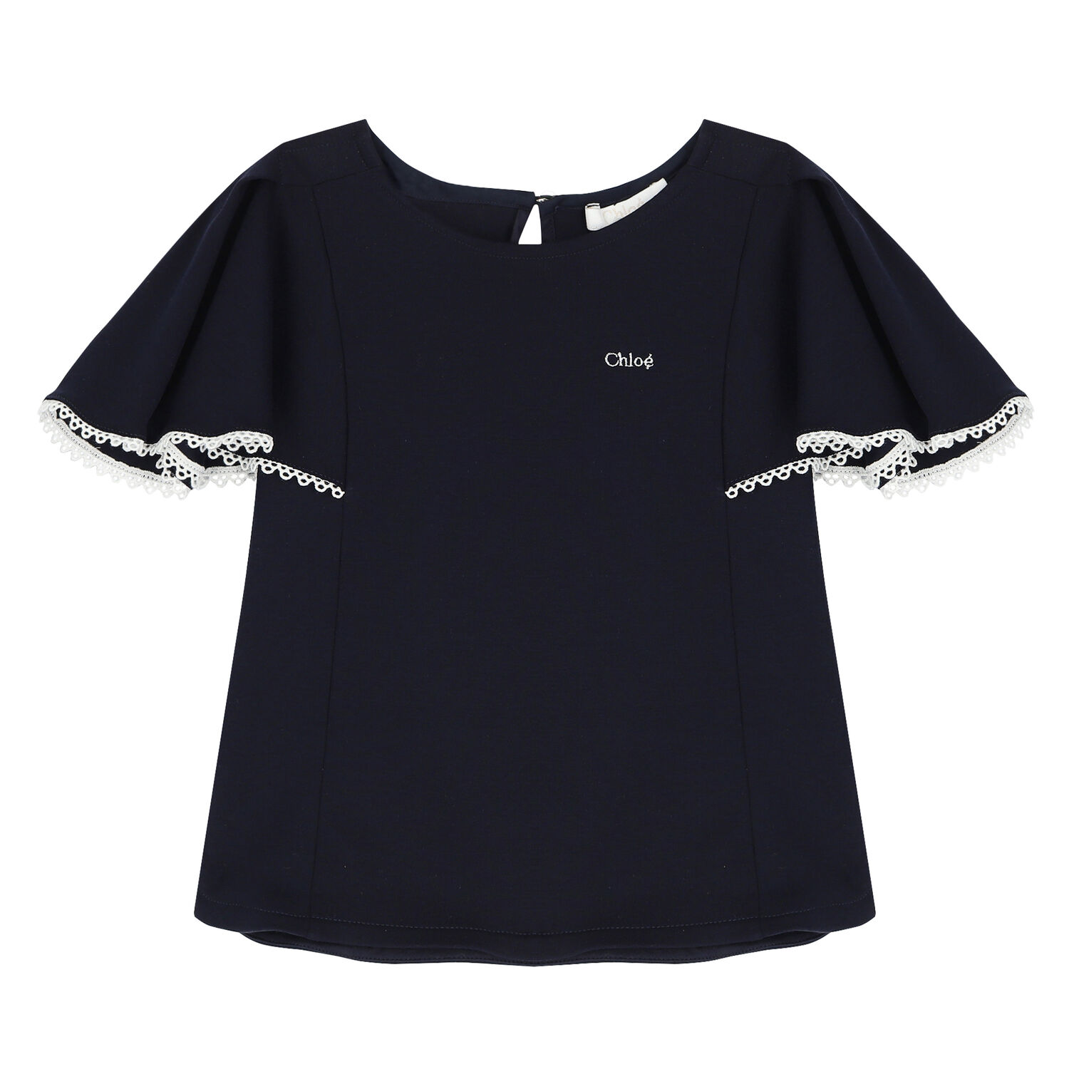 Girls Navy Blue Logo Ruffle Sleeve T-Shirt, 1, hi-res