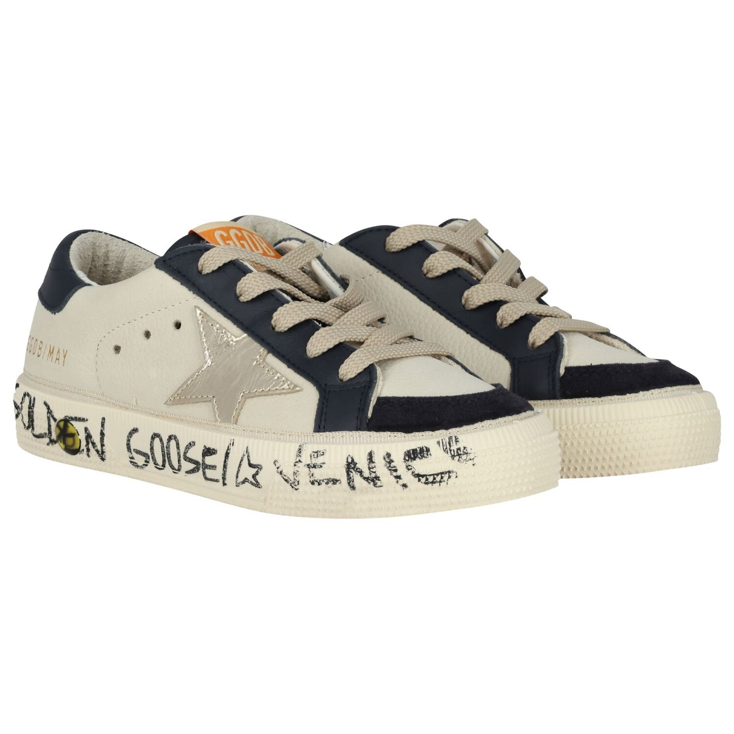 Ivory & Blue Logo Trainers, 1, hi-res