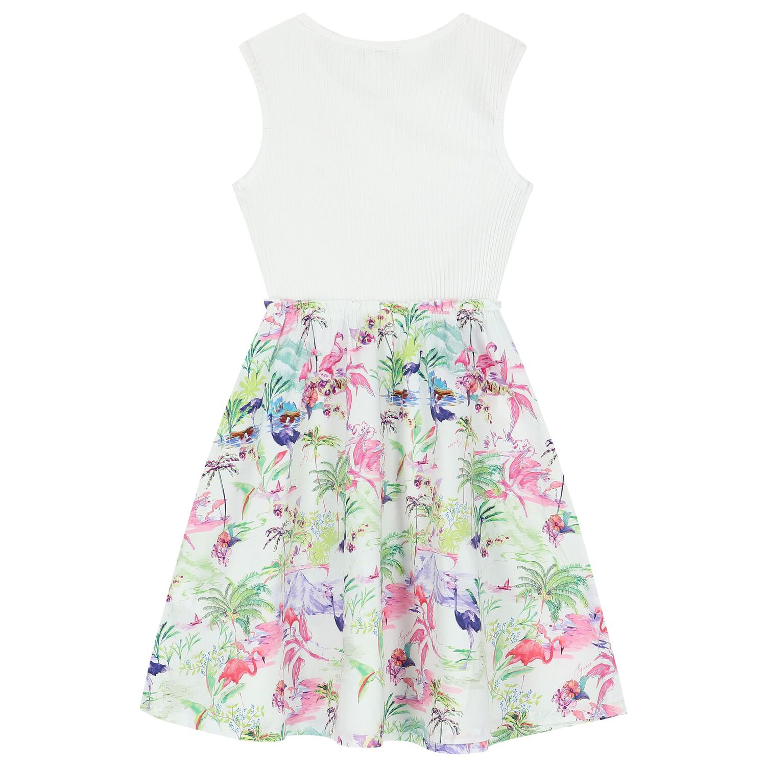 Girls Botanical Print Ribbed Dress, 1, hi-res