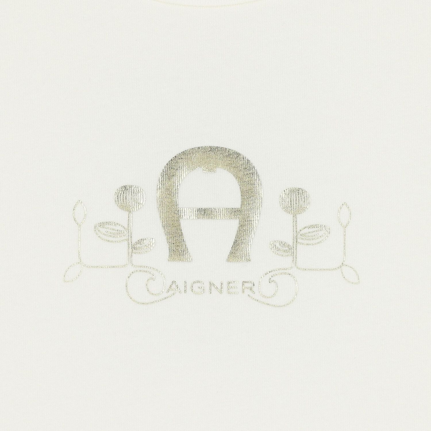 Girls Ivory & Gold Logo Dress, 1, hi-res