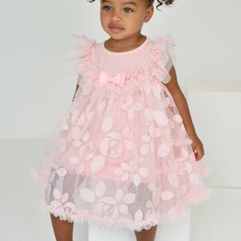 Baby Girls Pink Appliqued Tulle Dress