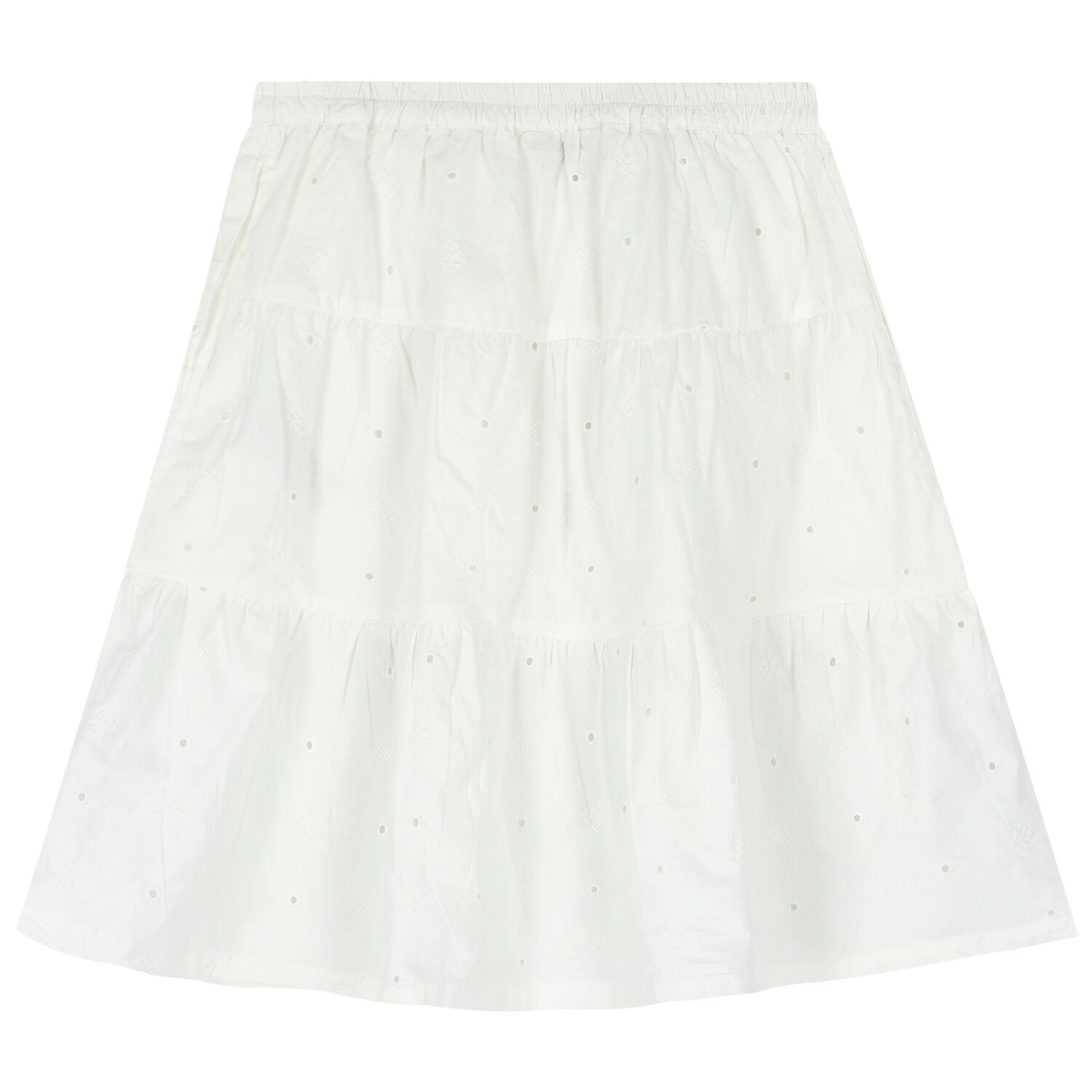 Girls White Logo Broderie Anglaise Skirt, 1, hi-res