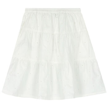 Girls White Logo Broderie Anglaise Skirt