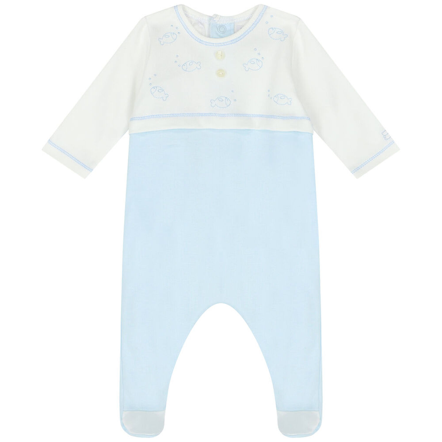 Boys White & Blue Fish Babygrow, 1, hi-res
