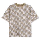 Boys Beige & White Check Logo T-Shirt, 1, hi-res