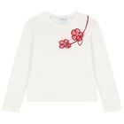 Girls Ivory Embroidered Floral Long Sleeve Top, 4, hi-res