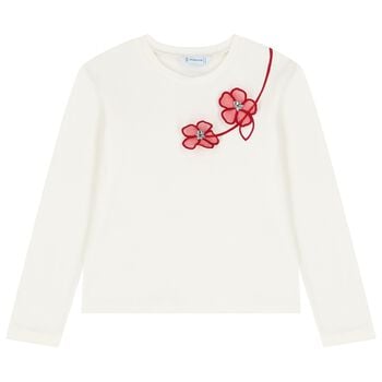 Girls Ivory Embroidered Floral Long Sleeve Top