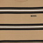 Boys Beige, Black & White Striped Logo T-Shirt, 1, hi-res