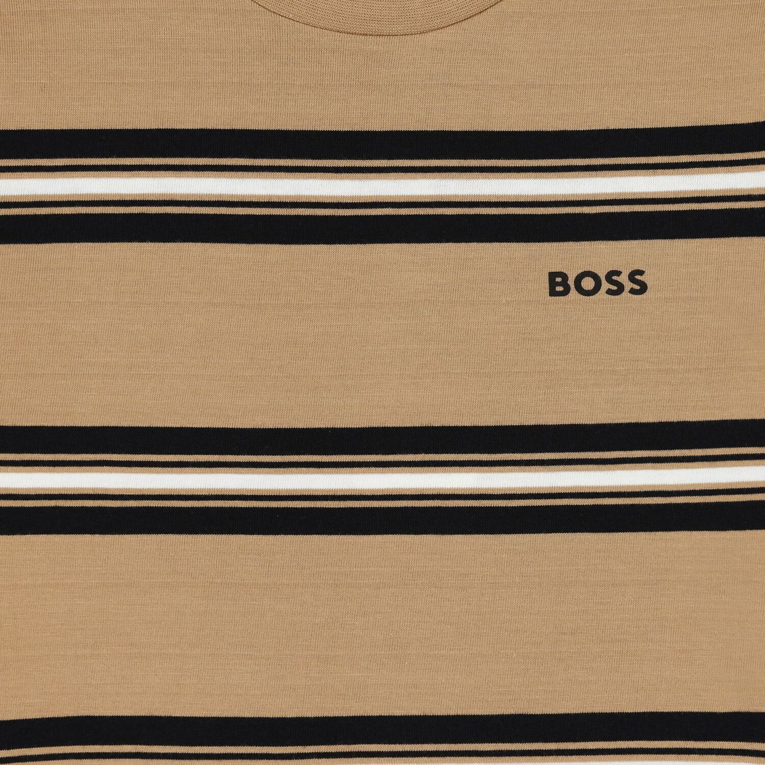 Boys Beige, Black & White Striped Logo T-Shirt, 1, hi-res image number null