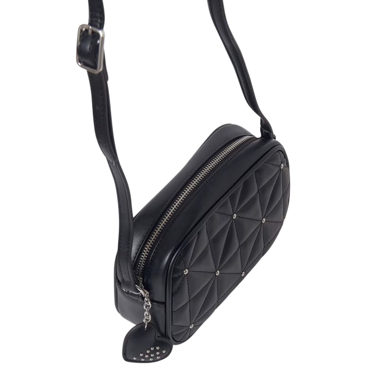 Girls Black Embellished Quilted Handbag, 1, hi-res