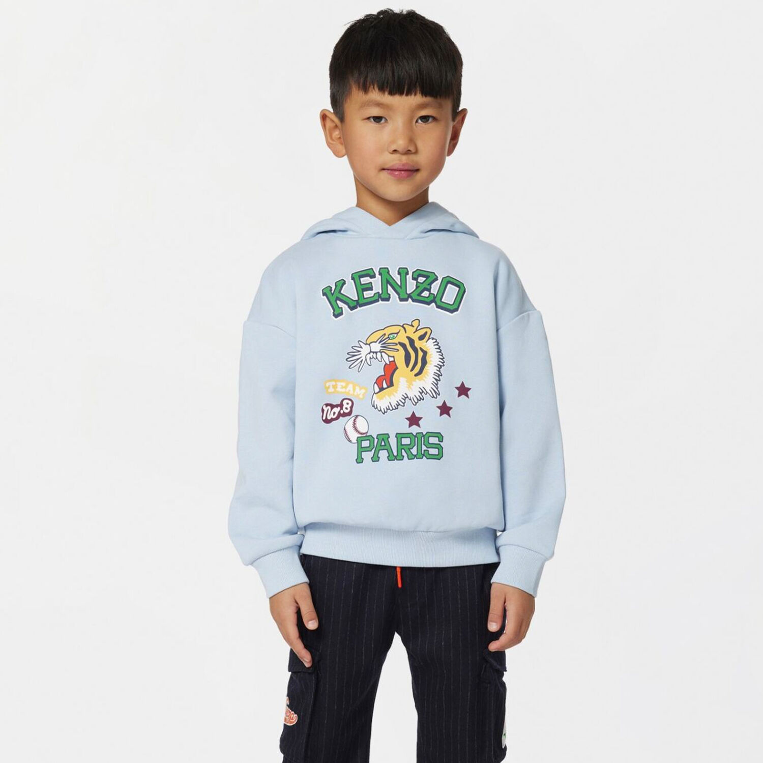 Boys Blue Varsity Tiger Hooded Top, 1, hi-res