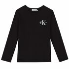 Boys Black Logo Long Sleeve Top, 1, hi-res