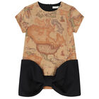 Girls Beige Geo Map Dress, 1, hi-res