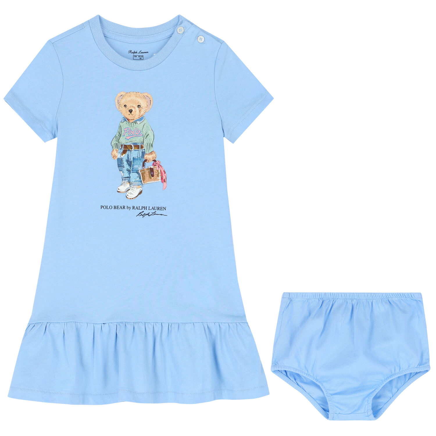 Baby Girls Blue Bear Logo Dress Set, 1, hi-res