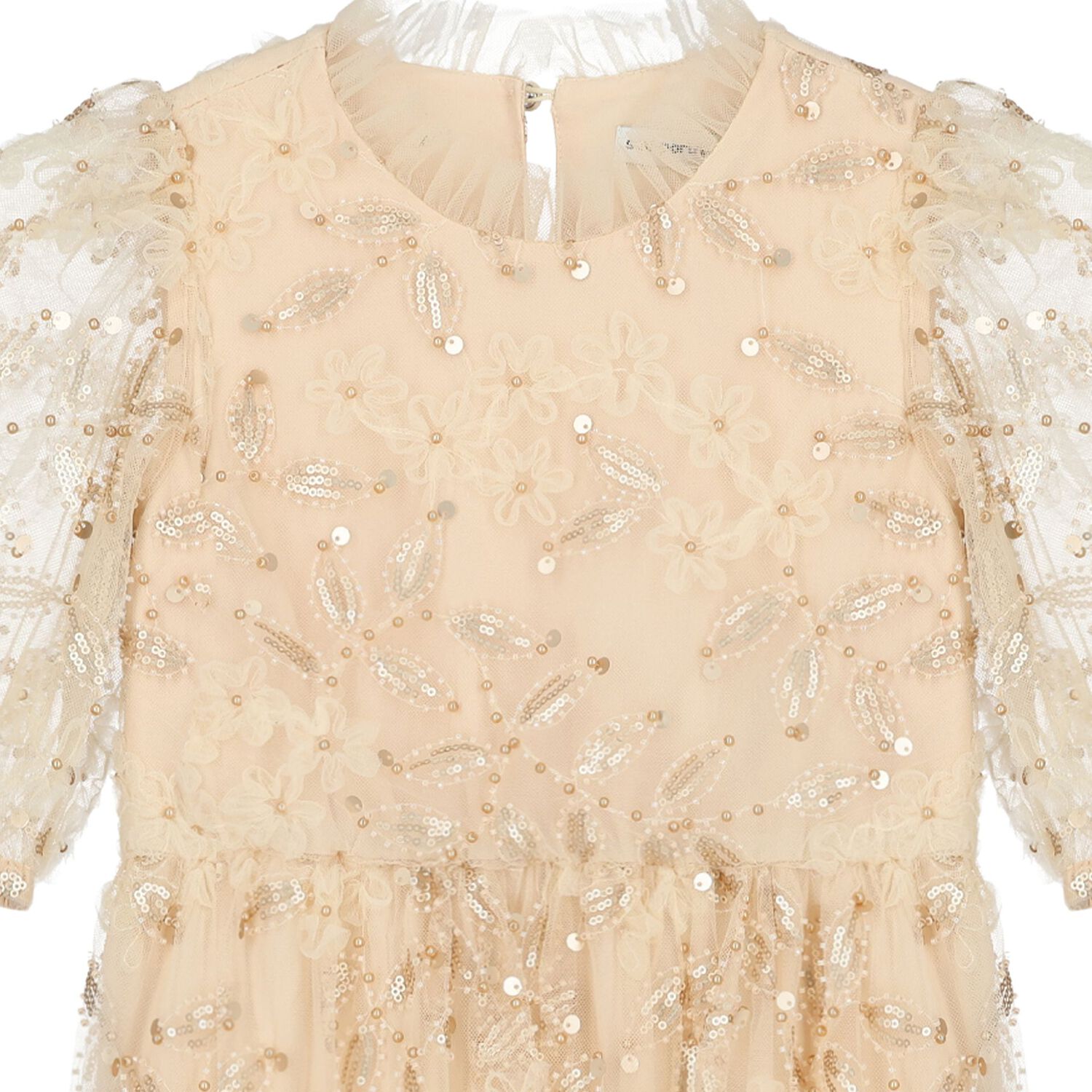 Girls Beige Sequin Tulle Dress, 1, hi-res image number null