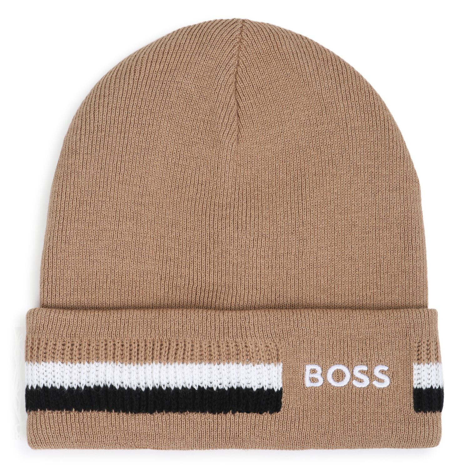 Boys Beige Logo Beanie Hat, 2, hi-res