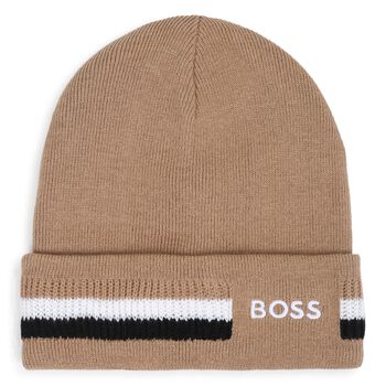 Boys Beige Logo Beanie Hat