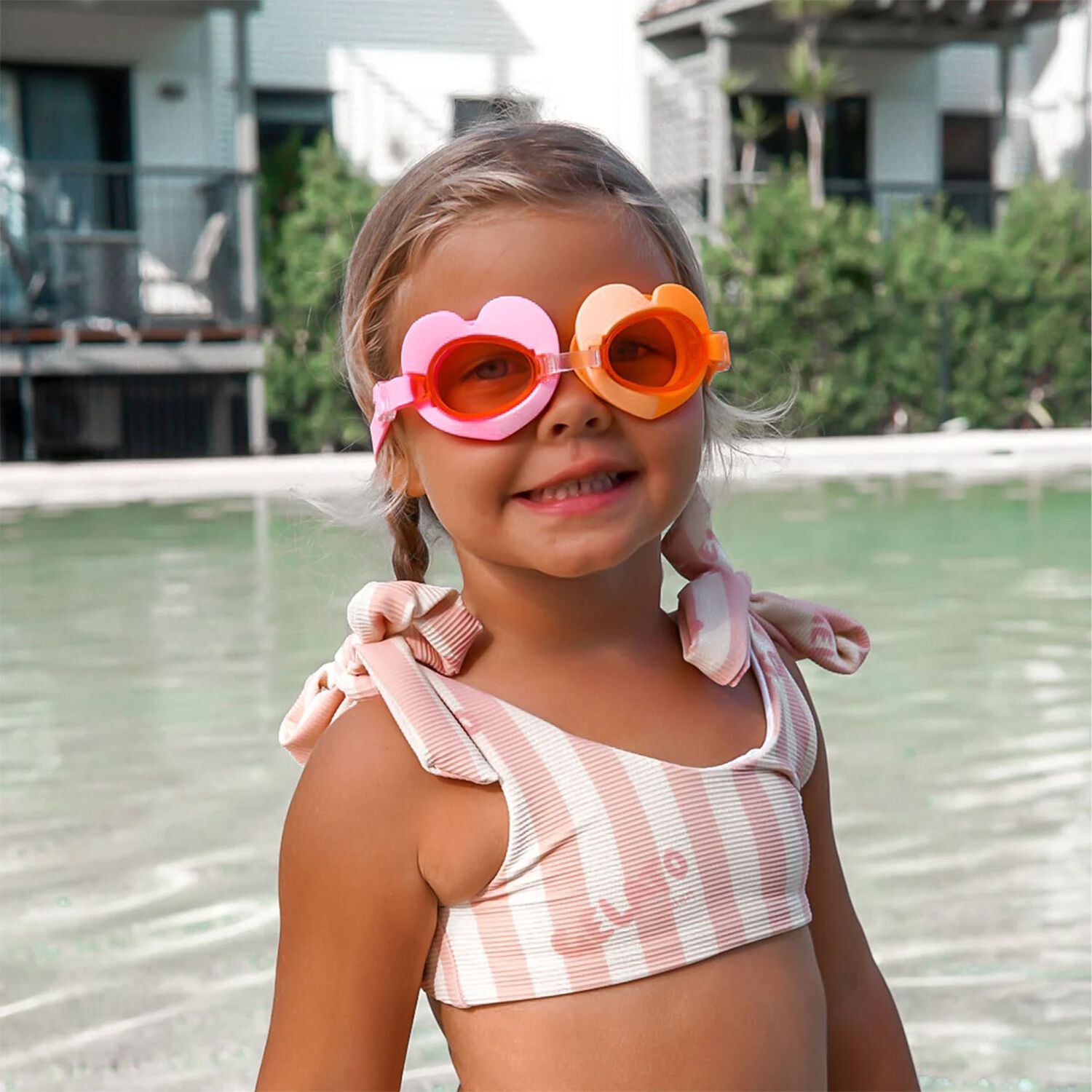 Girls Pink & Orange Poppy the Peach Swimming Goggles, 1, hi-res