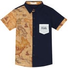 Boys Navy Blue & Beige Geo Map Shirt, 1, hi-res