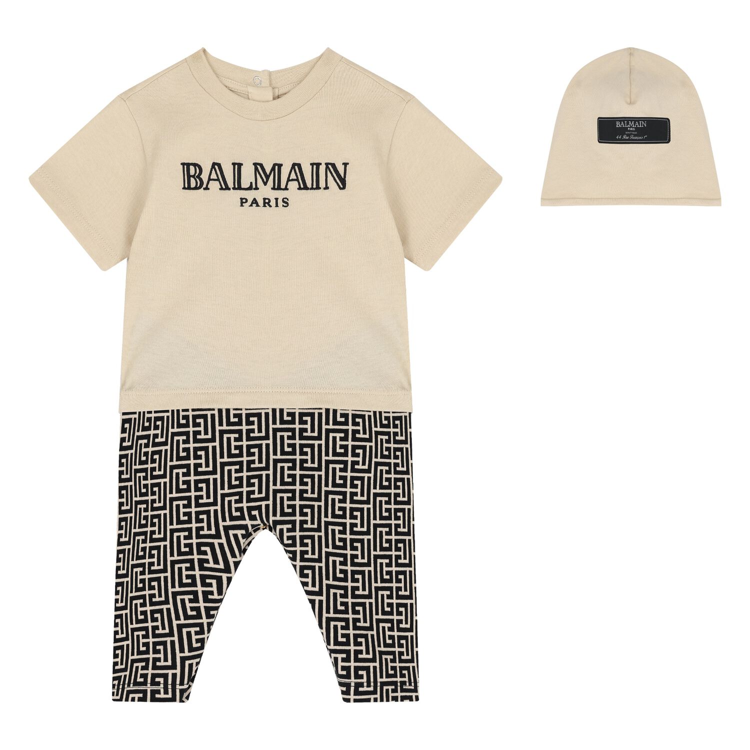 Beige Monogram Babygrow & Hat Set, 1, hi-res image number null