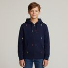 Boys Navy Blue Logo Hooded Zip Up Top, 1, hi-res