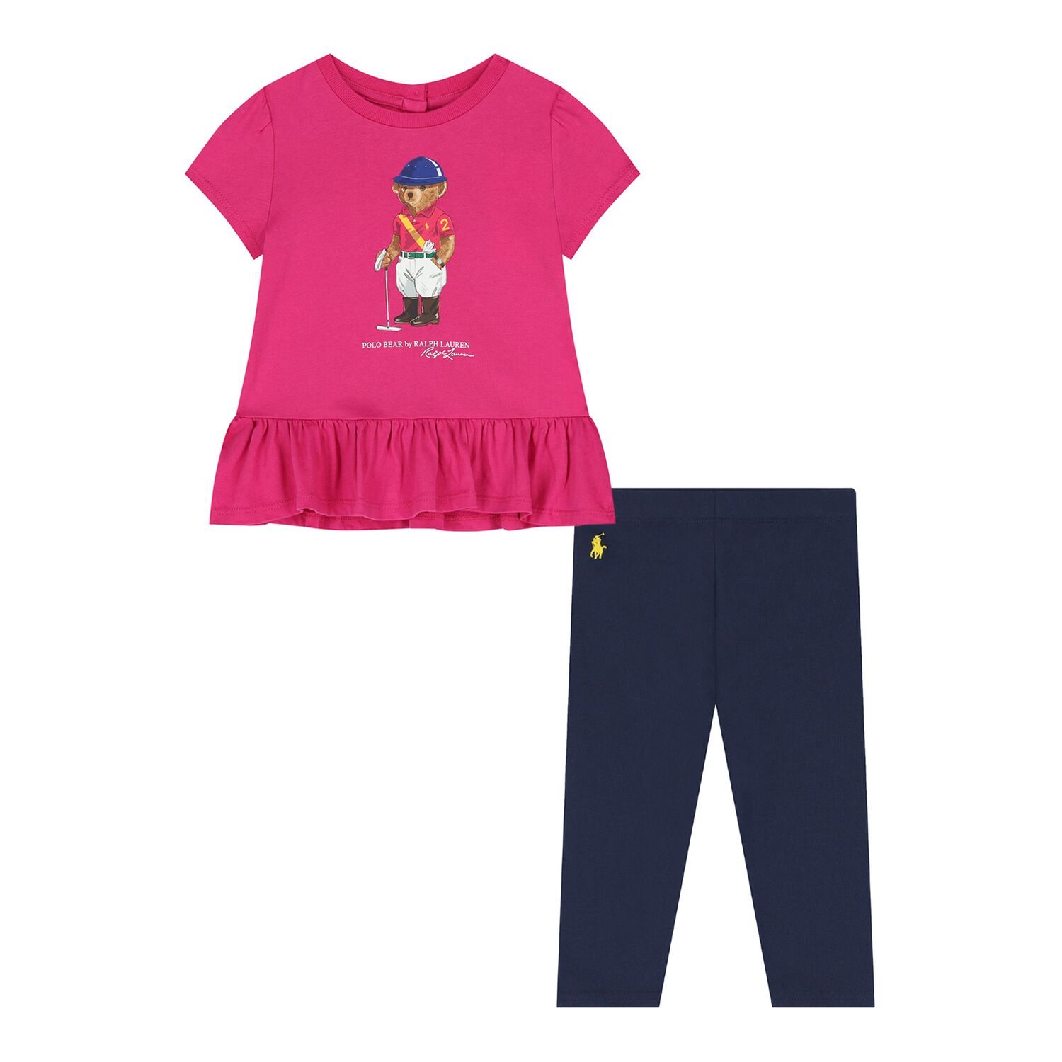 Baby Girls Pink & Navy Blue Polo Bear Leggings Set, 1, hi-res