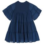 Girls Navy Blue Logo Tiered Dress, 1, hi-res