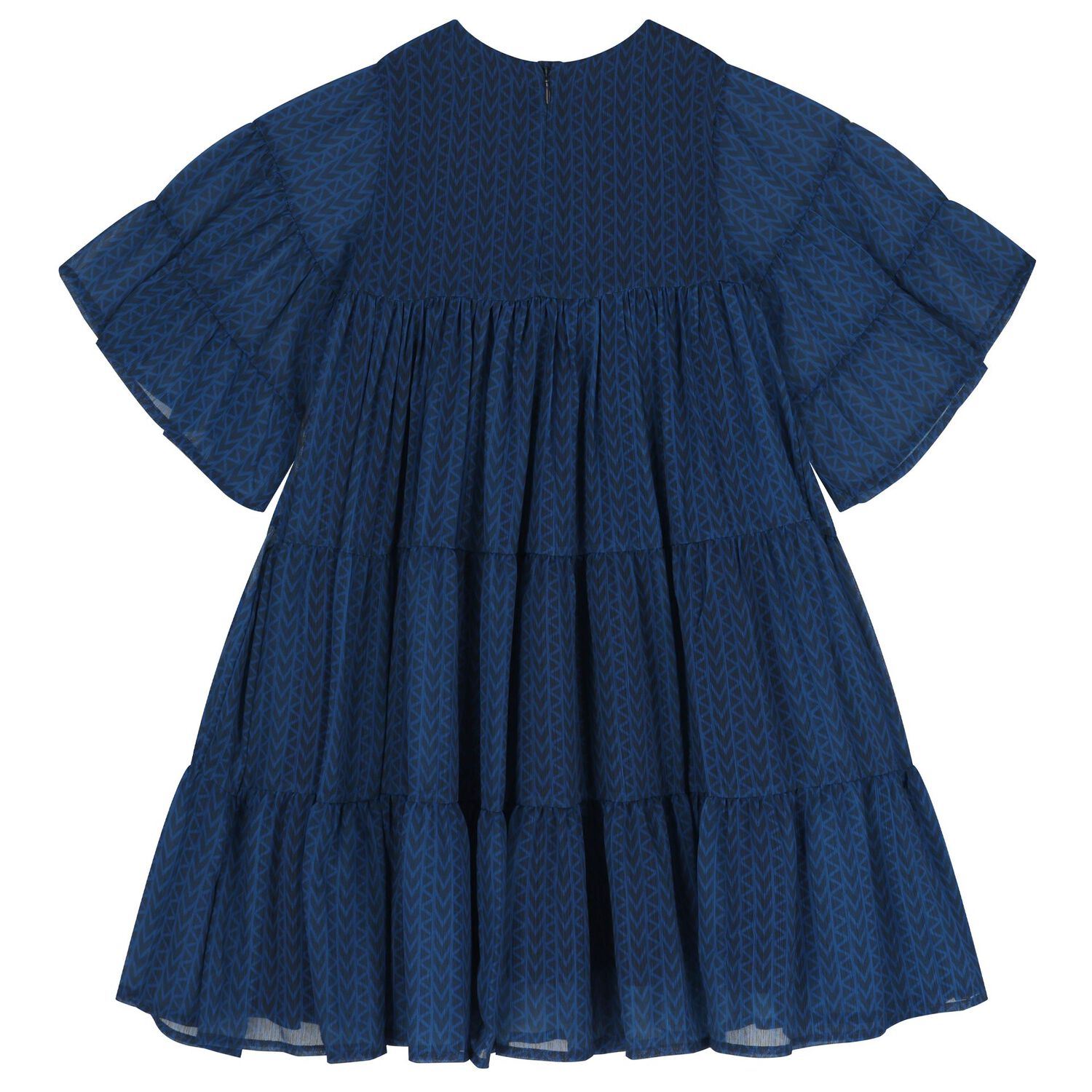 Girls Navy Blue Logo Tiered Dress, 1, hi-res