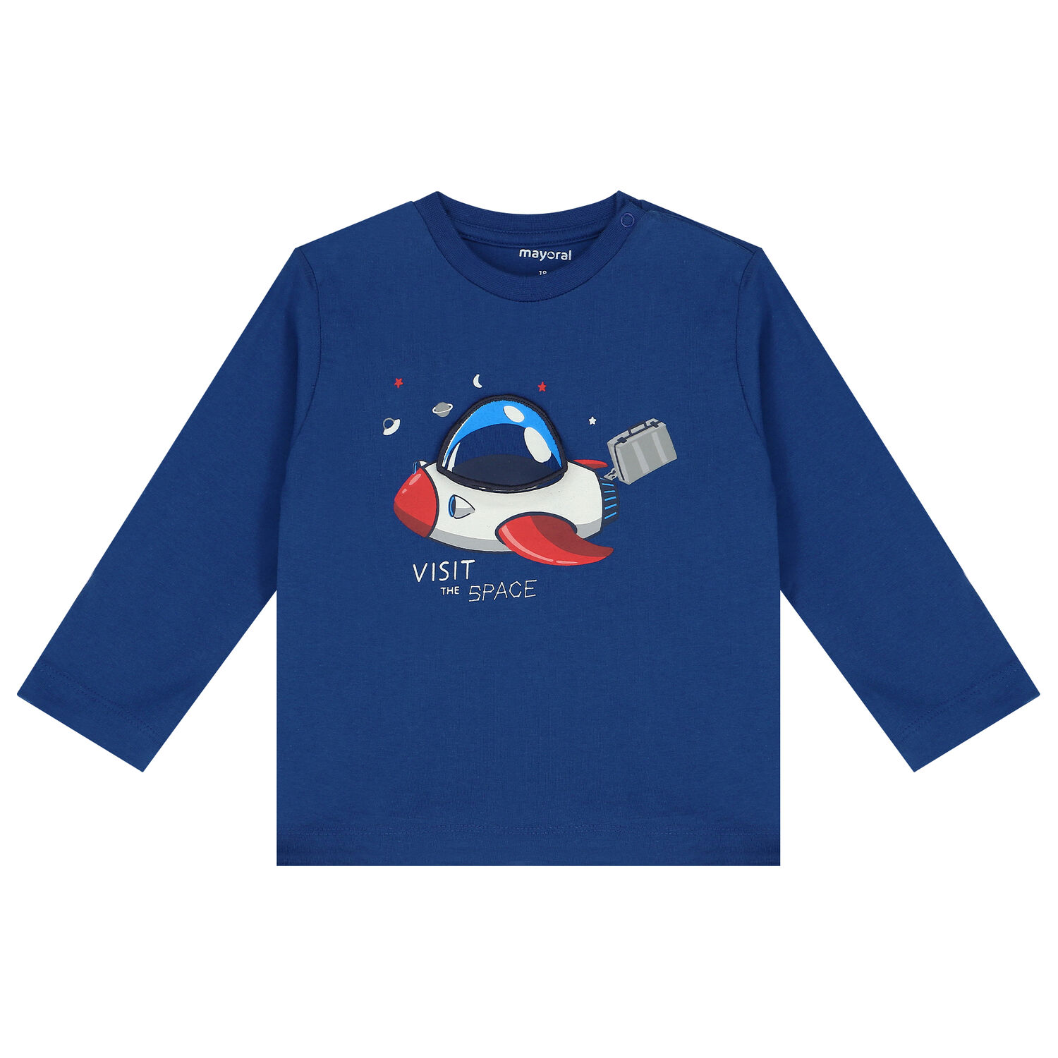 Younger Boys Blue Spaceship Long Sleeve Top, 1, hi-res