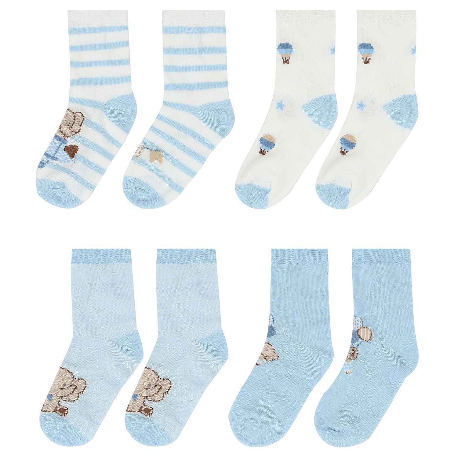 Baby Boys Blue & White Socks ( 4-Pack ), 3, hi-res
