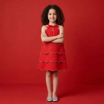 Girls Red Logo Diamante Dress 