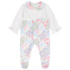 Baby Girls White & Pink Floral Babygrow, 1, hi-res