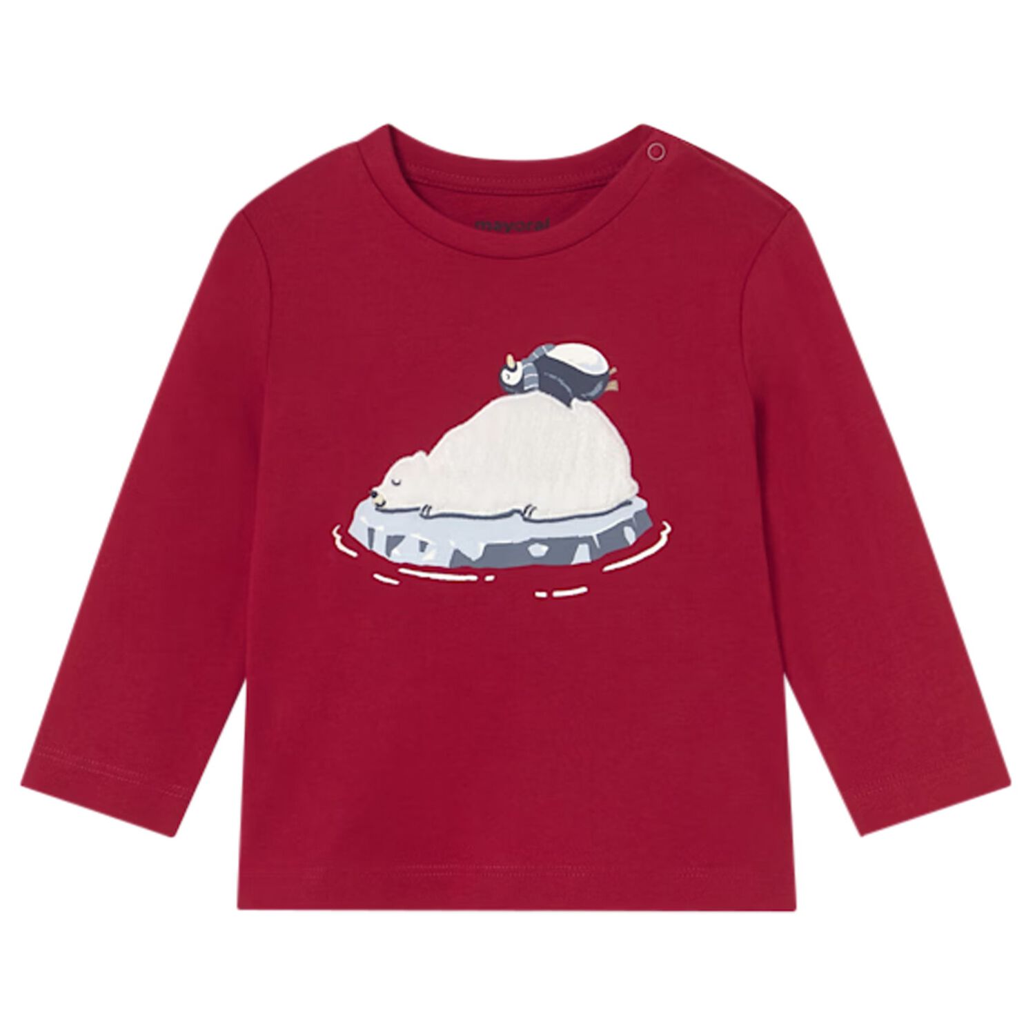 Younger Boys Burgundy Polar Animals Long Sleeve Top, 1, hi-res