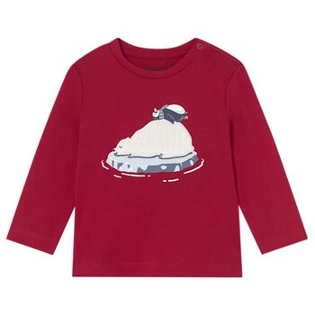 Younger Boys Red Polar Animals Long Sleeve Top