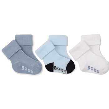 Baby Boys Blue & White Logo Socks ( 3-Pack ) 