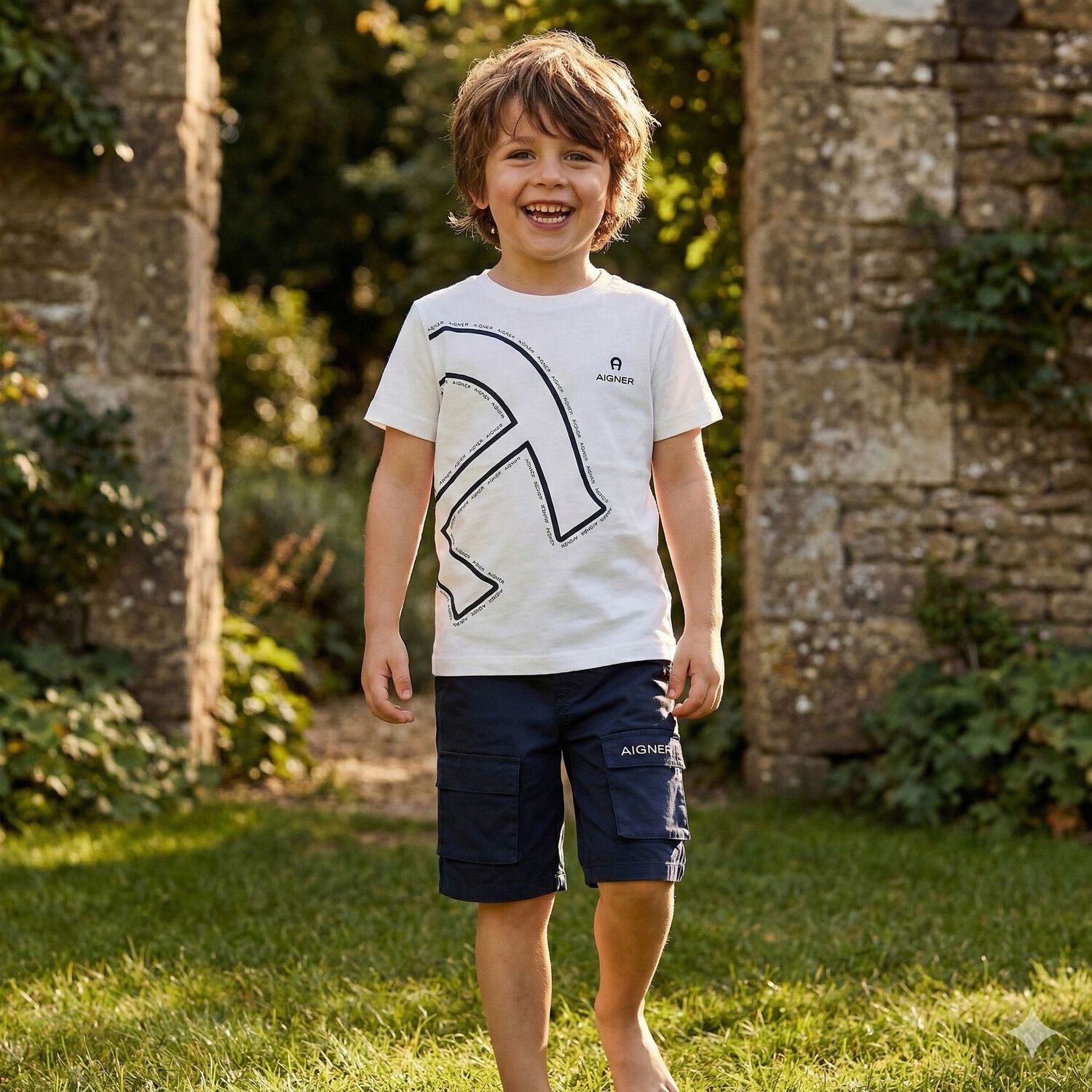 Boys Navy Blue Logo Shorts, 3, hi-res