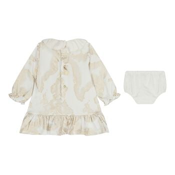 Baby Girls White & Gold Geo Map Dress Set