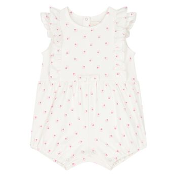Baby Girls White & Pink Logo Romper