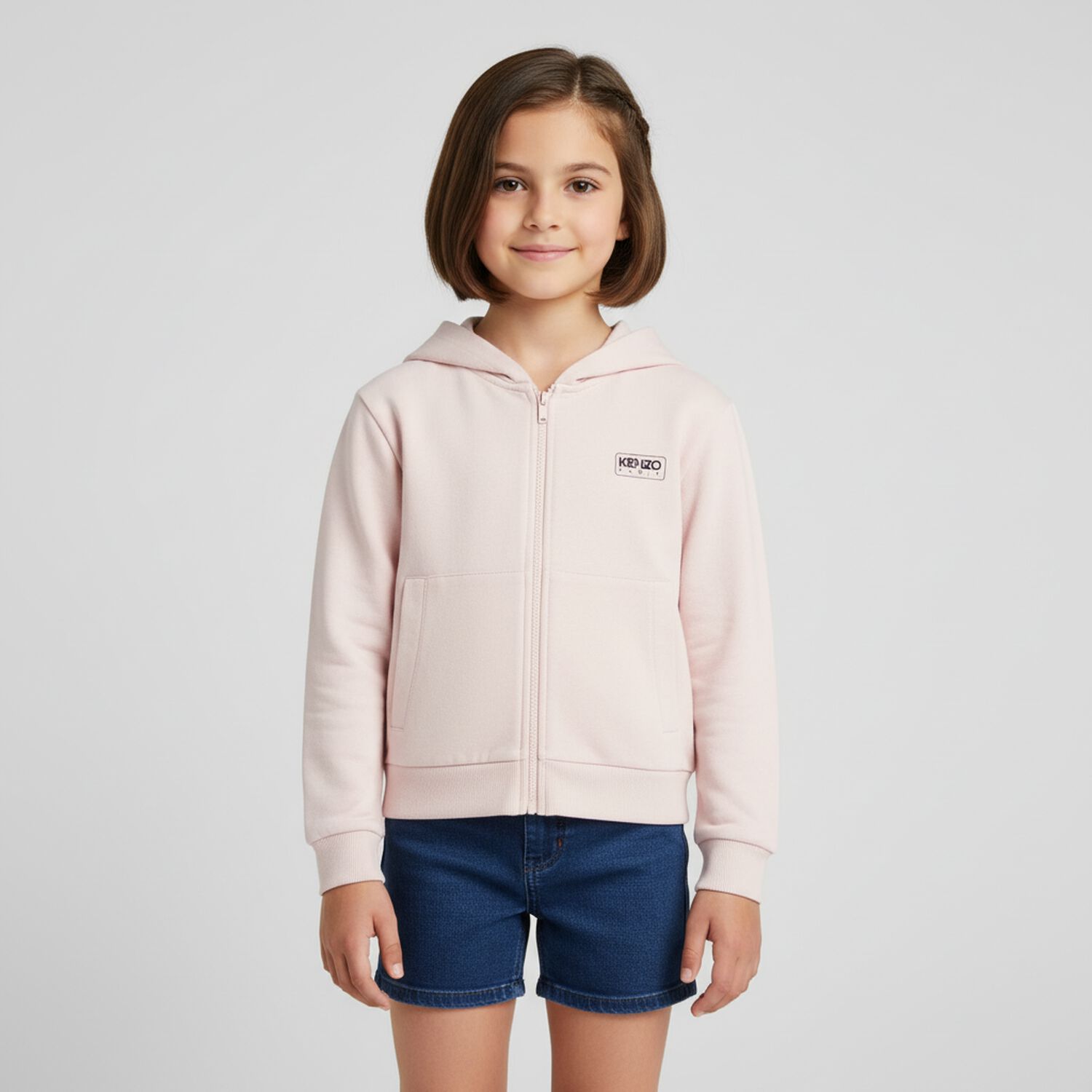 Girls Pink Logo Hooded Zip Up Top, 1, hi-res