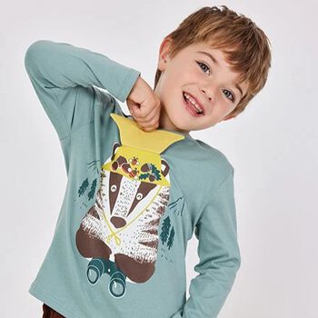 Boys Green Raccoon Long Sleeve Top, 1 Boys Green Raccoon Long Sleeve Top